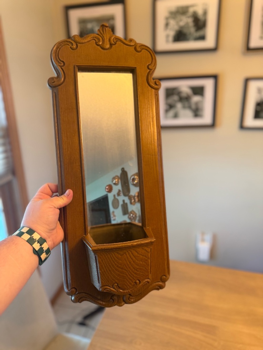 Vintage Burwood Homco Pocket Faux wood Wall Mirror